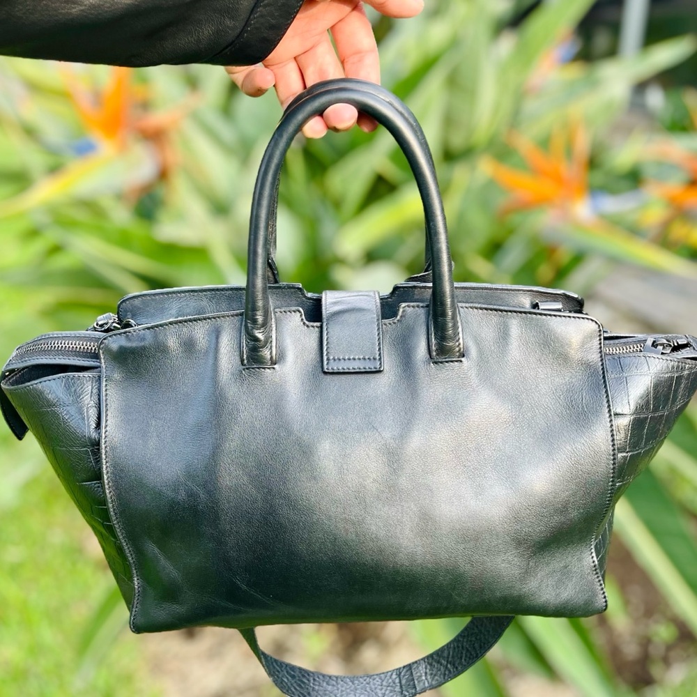 Saint Laurent YSL Logo Black Croc Embossed Leather Baby Downtown Cabas Tote - Picture 5 of 12